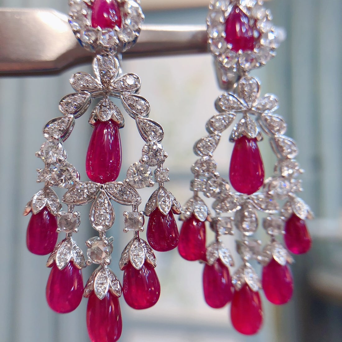14k Gold 21.90 Ctw Natural Ruby & Diamond Earrings - 2