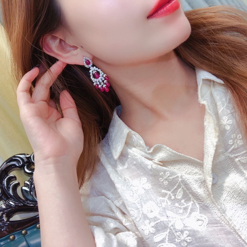 14k Gold 21.90 Ctw Natural Ruby & Diamond Earrings - 3