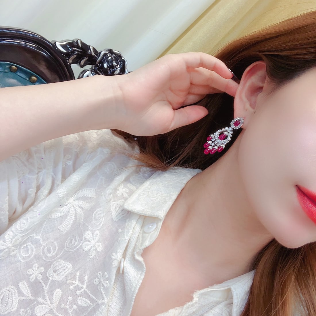 14k Gold 21.90 Ctw Natural Ruby & Diamond Earrings - 4