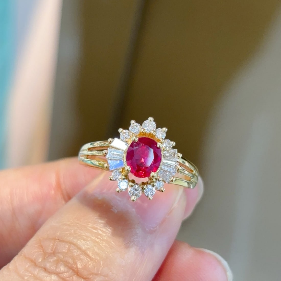 14k Gold 0.92 Ct Natural Ruby & Diamond Ring - 2