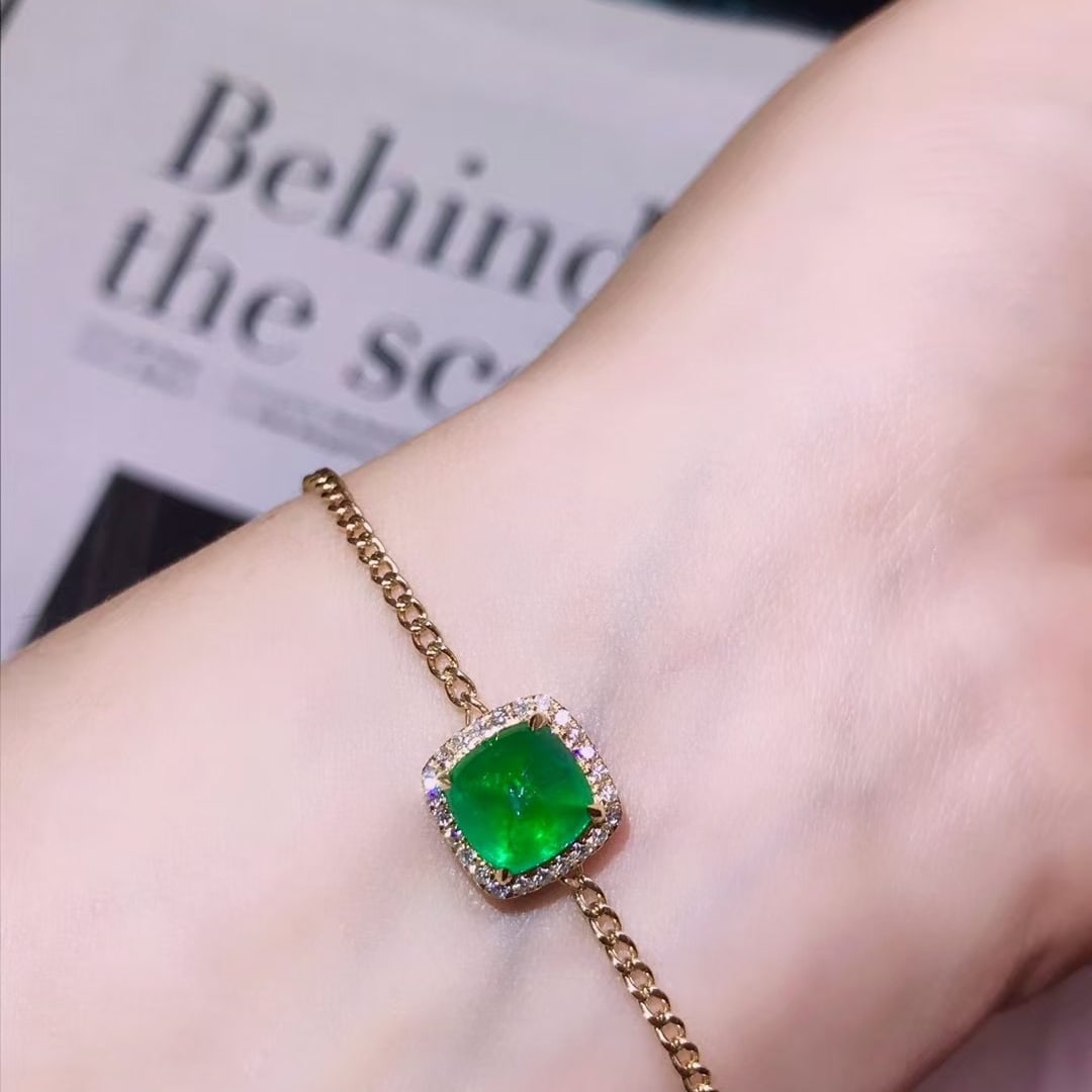 14k Gold 1.90 Ctw Vivid Green Natural Emerald & Diamond Bracelet - 4