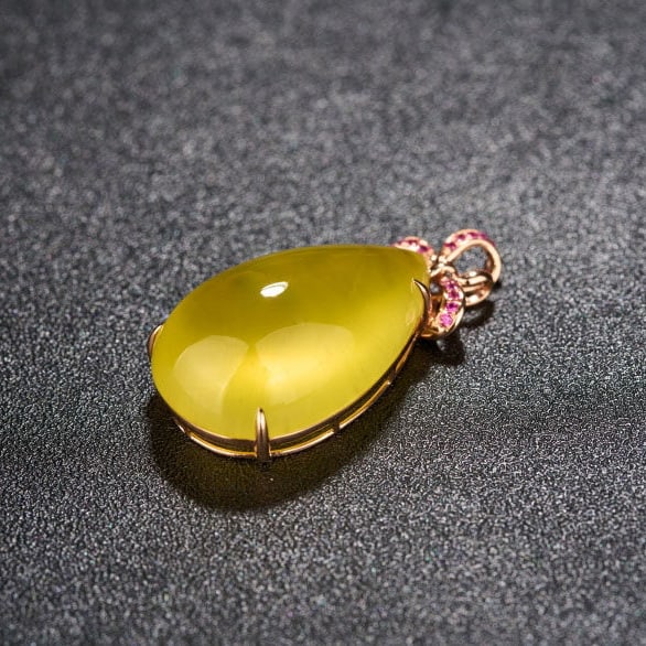 14k Gold 25.08 Ct Natural Prehnite & Ruby Pendant( Without Chain ) - 6