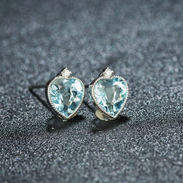 14k Gold 2.86 Ct Natural Aquamarine & Diamond Earrings - 3