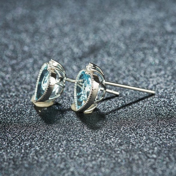 14k Gold 2.86 Ct Natural Aquamarine & Diamond Earrings - 4