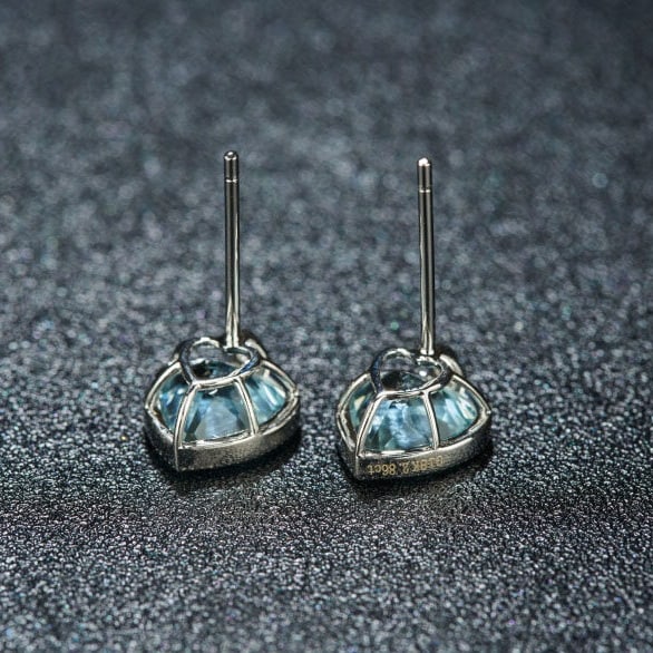 14k Gold 2.86 Ct Natural Aquamarine & Diamond Earrings - 6