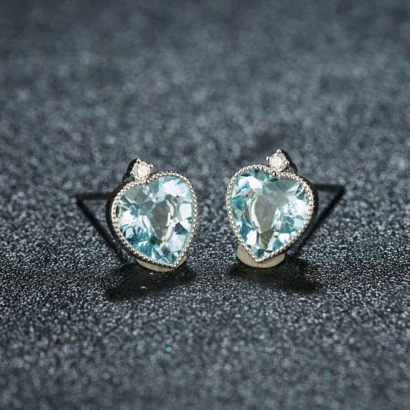 14k Gold 2.86 Ct Natural Aquamarine & Diamond Earrings - 7