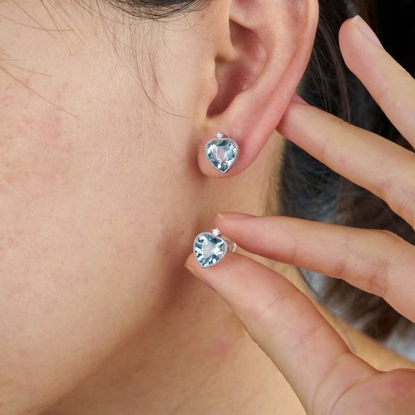 14k Gold 2.86 Ct Natural Aquamarine & Diamond Earrings - 9