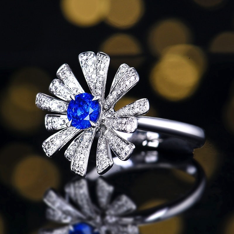 14k Gold 0.97 Ctw Natural Sapphire & Diamond Ring - 2