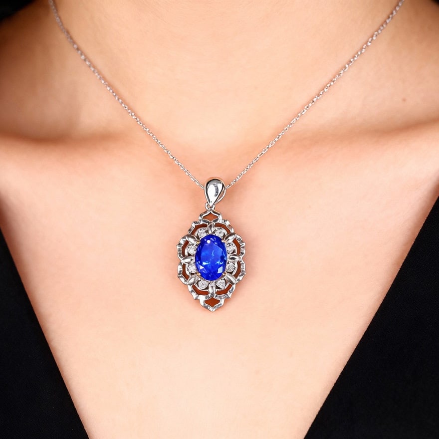 14k Gold 2.79 Ctw Natural Tanzanite & Diamond Pendant( Without Chain ) - 6