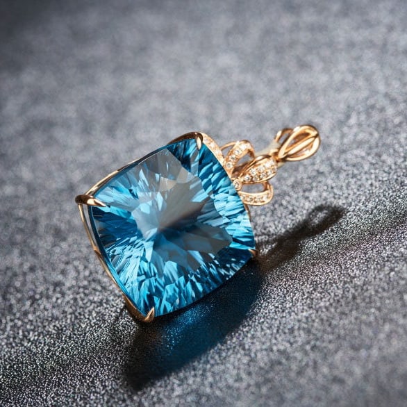 14k Gold 30.26 Ct Natural Topaz & Diamond Pendant( Without Chain ) - 7