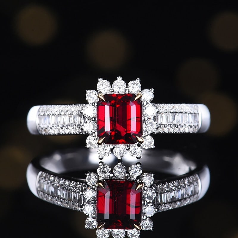 14k Gold 1.43 Ctw Natural Ruby & Diamond Ring: Ref:231114271 // gold content:14k gold // ring size:7. 25us // // main gemstone:ruby // shape:octagonal // carat weight:1. 03ct // color:pigeonblood red // treatment:natural // // adjacent gemstone 2 