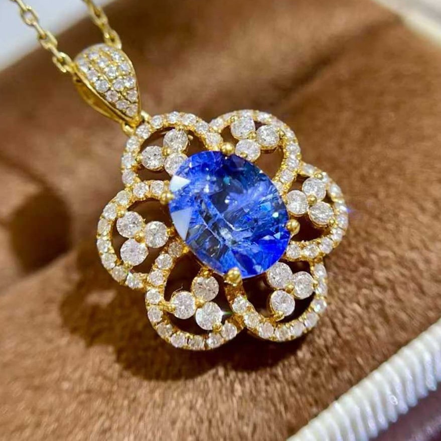14k Gold 2.66 Ctw Natural Sapphire & Diamond Pendant( Without Chain ) - 2