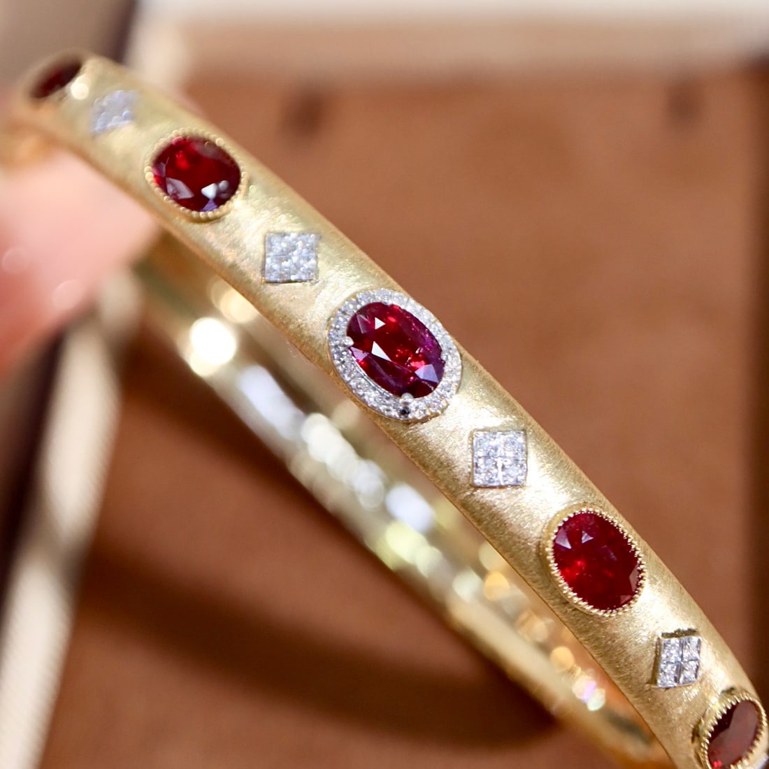 14k Gold 2.85 Ctw Natural Ruby & Diamond Bangle - 8