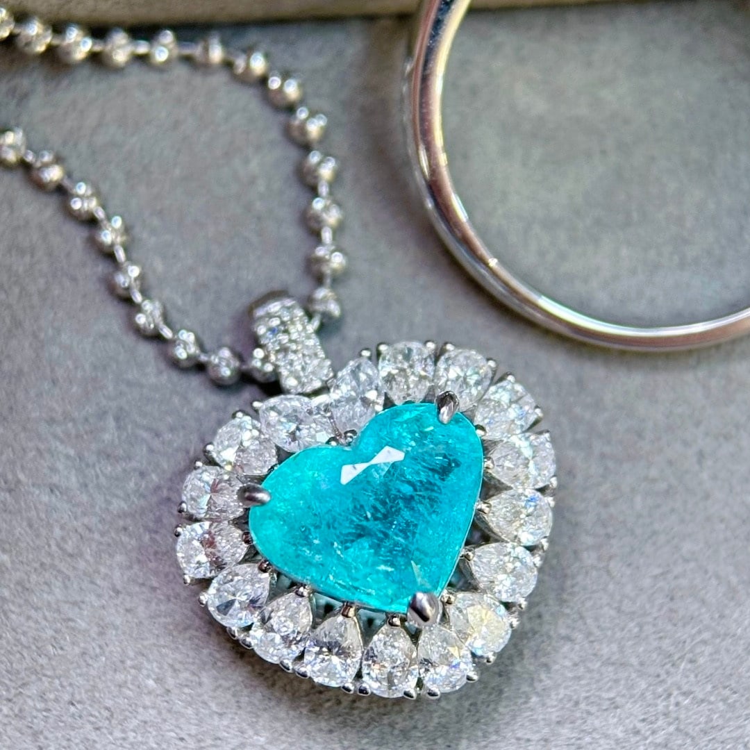 14k Gold 3.05 Ctw Natural Paraiba Tourmaline & Diamond Ring/pendant( Without Chain ) - 2
