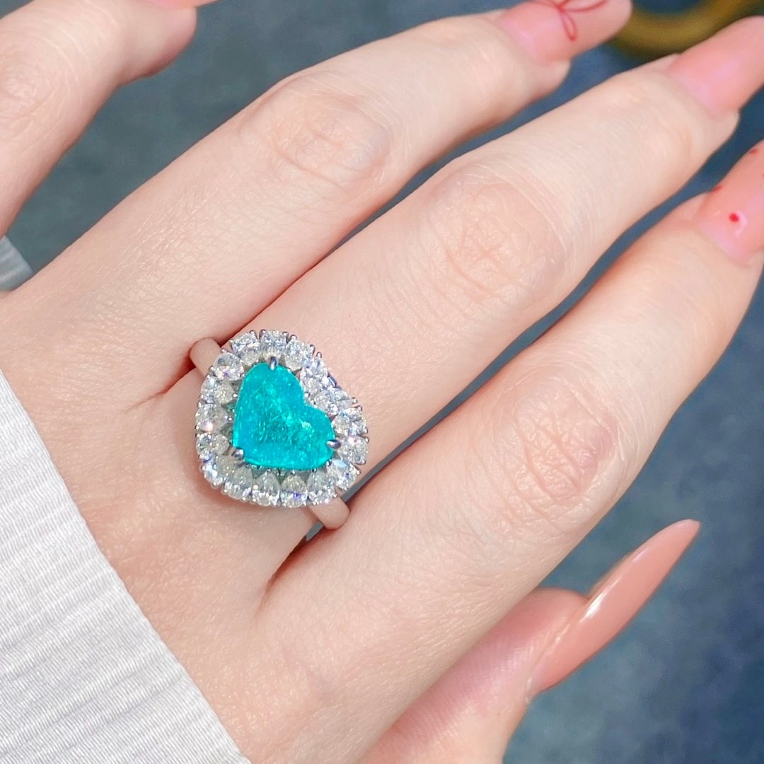 14k Gold 3.05 Ctw Natural Paraiba Tourmaline & Diamond Ring/pendant( Without Chain ) - 4