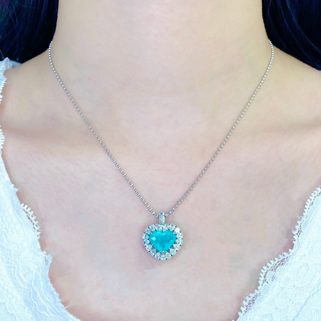 14k Gold 3.05 Ctw Natural Paraiba Tourmaline & Diamond Ring/pendant( Without Chain ) - 5