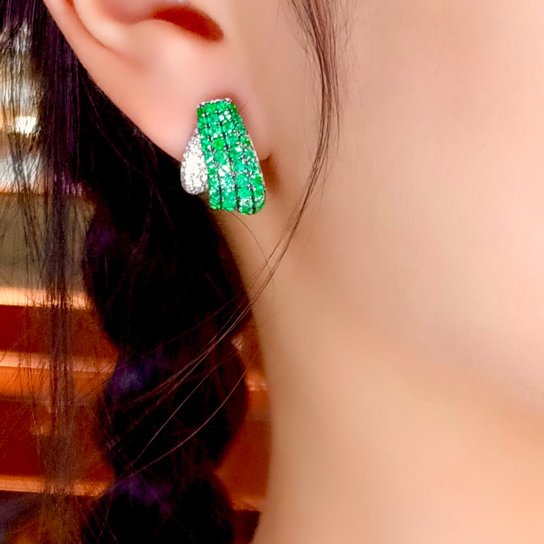 14k Gold 3.34 Ctw Natural Emerald & Diamond Earrings - 3