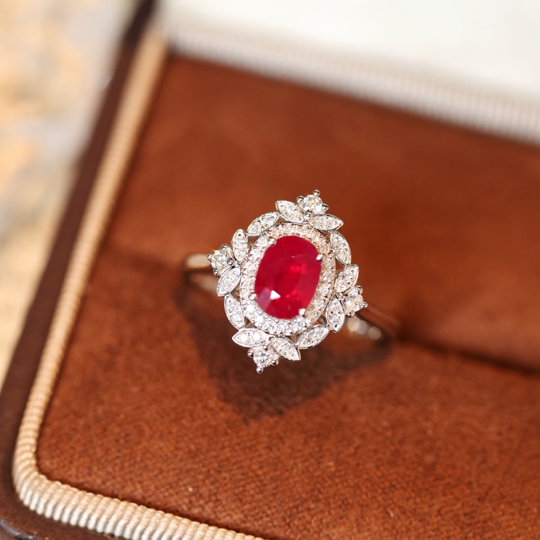 14k Gold 1.35 Ctw Natural Ruby & Diamond Ring: Ref:231114320 // gold content:14k gold // ring size:7. 25us // // main gemstone:ruby // shape:oval // carat weight:1. 05ct // color:red // treatment:natural // // adjacent gemstone 2 : diamond //