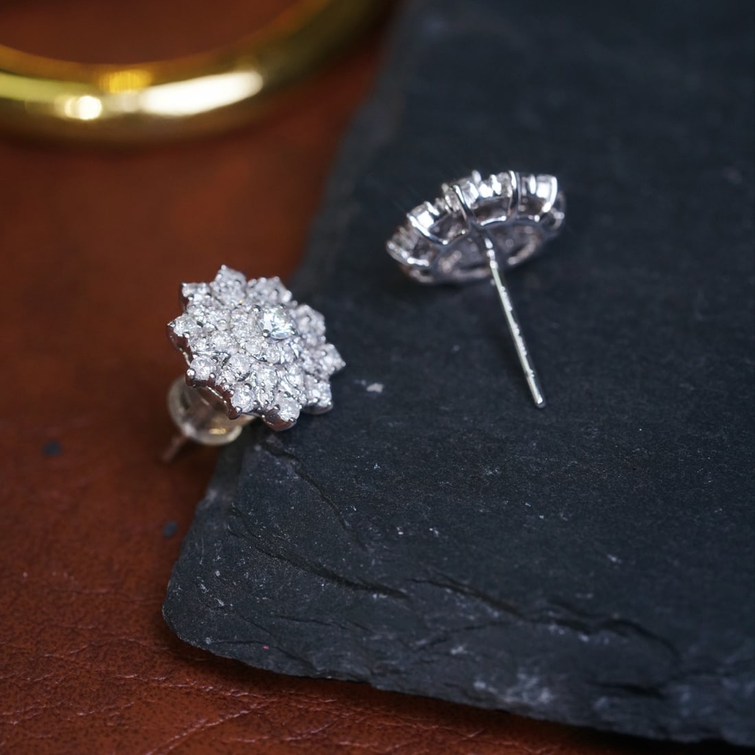 14k Gold 0.86 Ct Natural H Diamond Earrings - 2