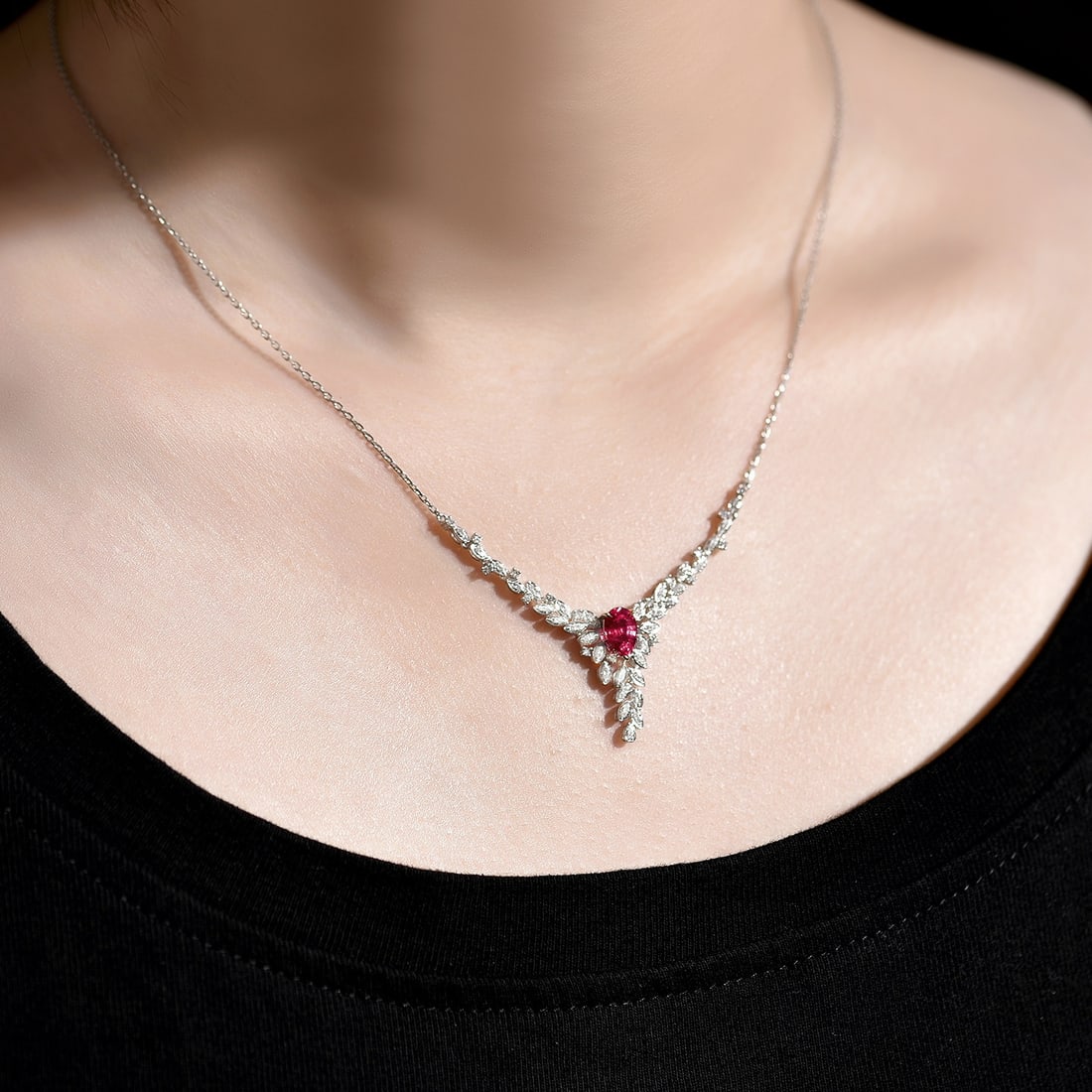 14k Gold 1.40 Ctw Natural Ruby & Diamond Necklace - 2