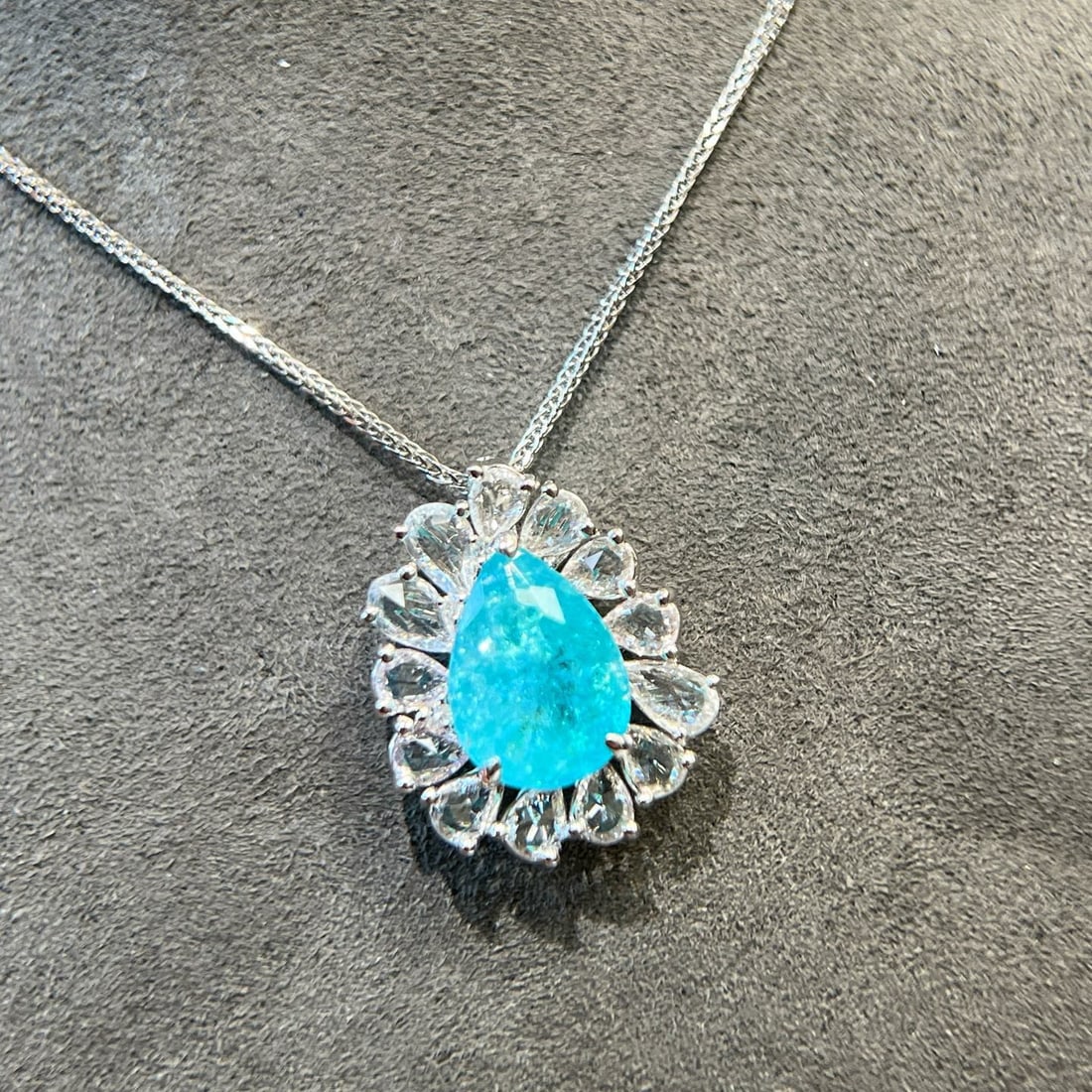14k Gold 4.54 Ctw Natural Paraiba Tourmaline & Sapphire Pendant( Without Chain ) - 5