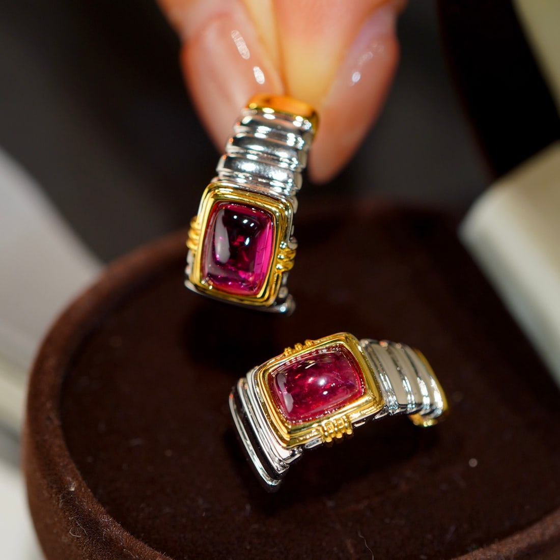 14k Gold 2.4 Ct Natural Tourmaline Earrings: Ref:231114347 // gold content:14k gold // main gemstone:tourmaline // shape:cushion // carat weight:2. 4ct // color:red // treatment:natural // Condition: New Low Estimate: 7000.00 High Estimate: