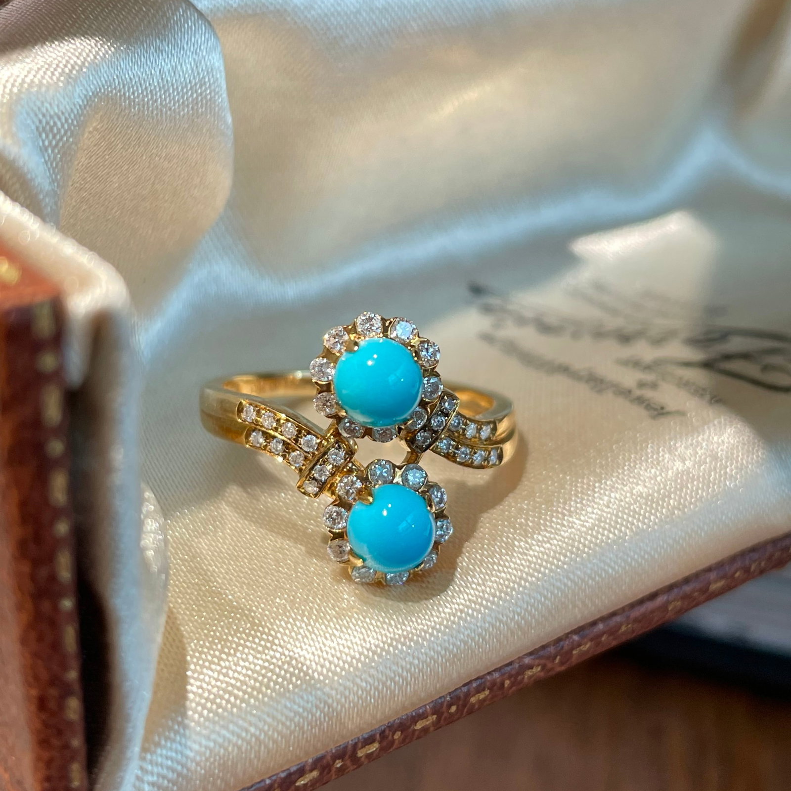 14k Gold 1.2 Ct Natural Blue Turquoise & Diamond Ring: Ref:231114351 // gold content:14k gold // ring size:7. 25us // // main gemstone:blue turquoise // shape:round // carat weight:1. 2ct // color:blue // treatment:natural // cut grade:g // // adjacent ge