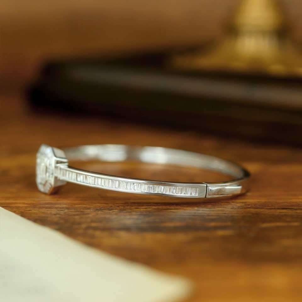 14k Gold 3.5 Ct Natural H Diamond Bangle - 3