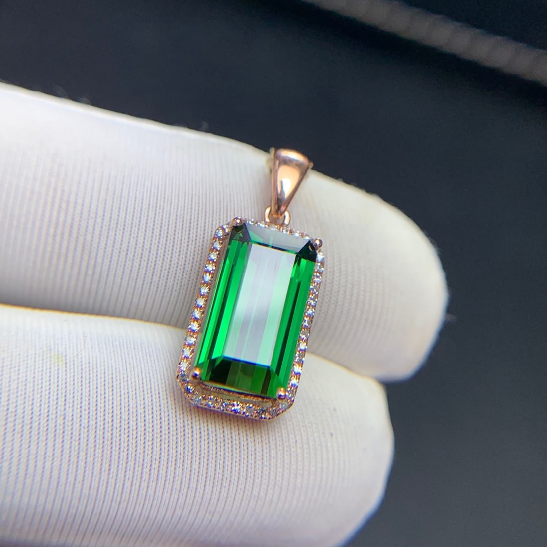 14k Gold 3.3 Ct Natural Tourmaline & Diamond Pendant( Without Chain ) - 3
