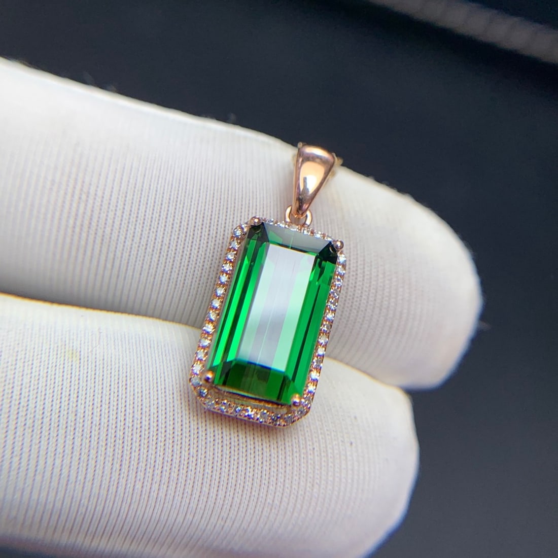 14k Gold 3.3 Ct Natural Tourmaline & Diamond Pendant( Without Chain ) - 9