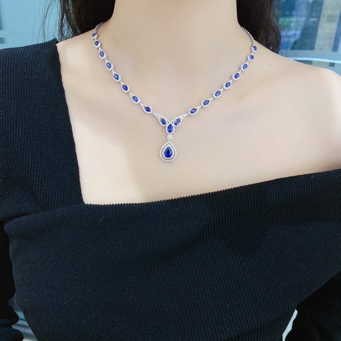 14k Gold 9.11 Ctw Natural Sapphire & Diamond Necklace - 2