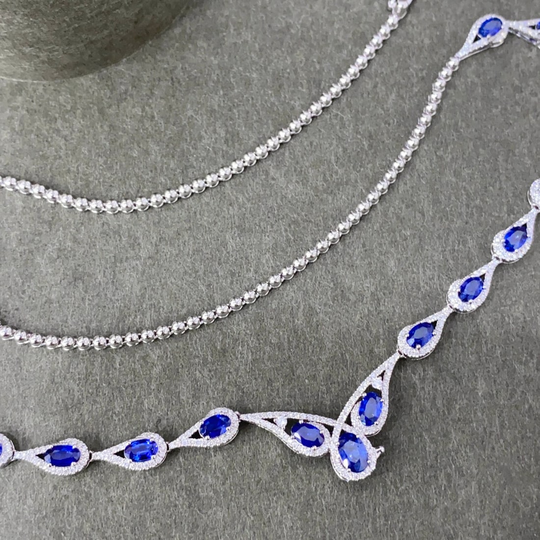 14k Gold 9.11 Ctw Natural Sapphire & Diamond Necklace - 5