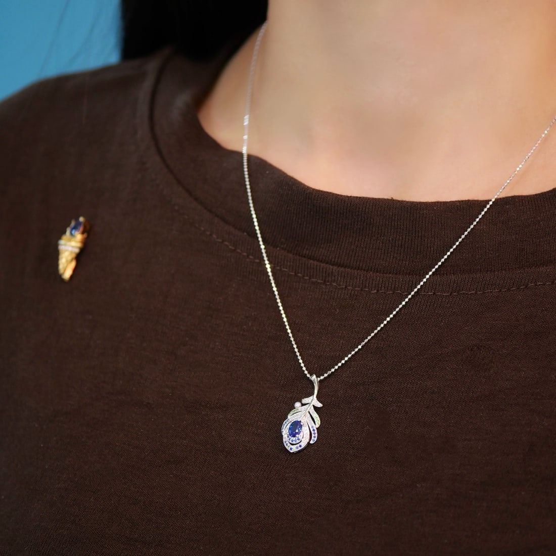 14k Gold 0.50 Ct Natural Sapphire & Diamond Pendant( Without Chain ) - 4