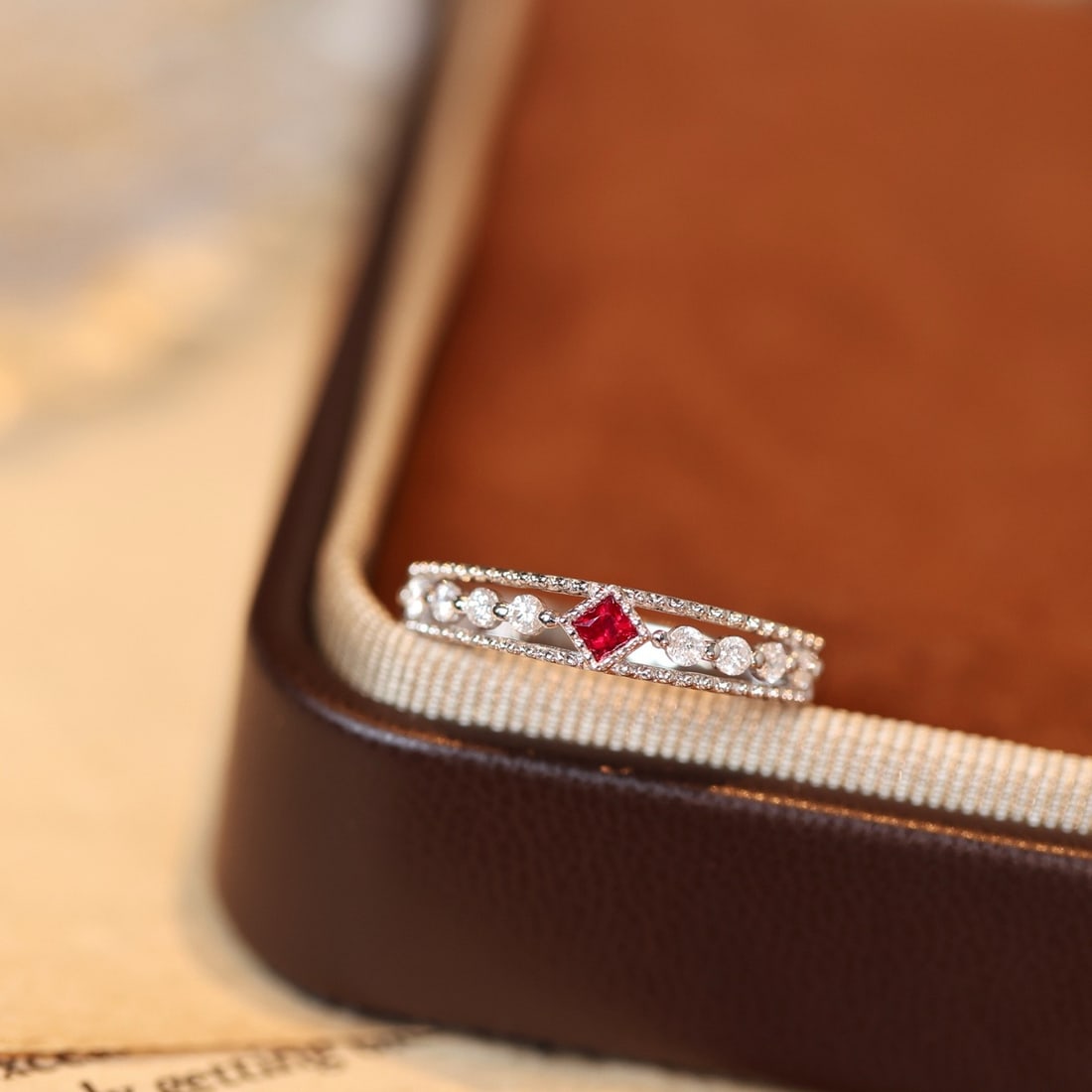 14k Gold 0.3 Ctw Natural Ruby & Diamond Ring: Ref:231114382 // gold content:14k gold // ring size:7. 25us // // main gemstone:ruby // shape:princess // carat weight:0. 1ct // color:red // treatment:natural // // adjacent gemstone 2 : diamond //