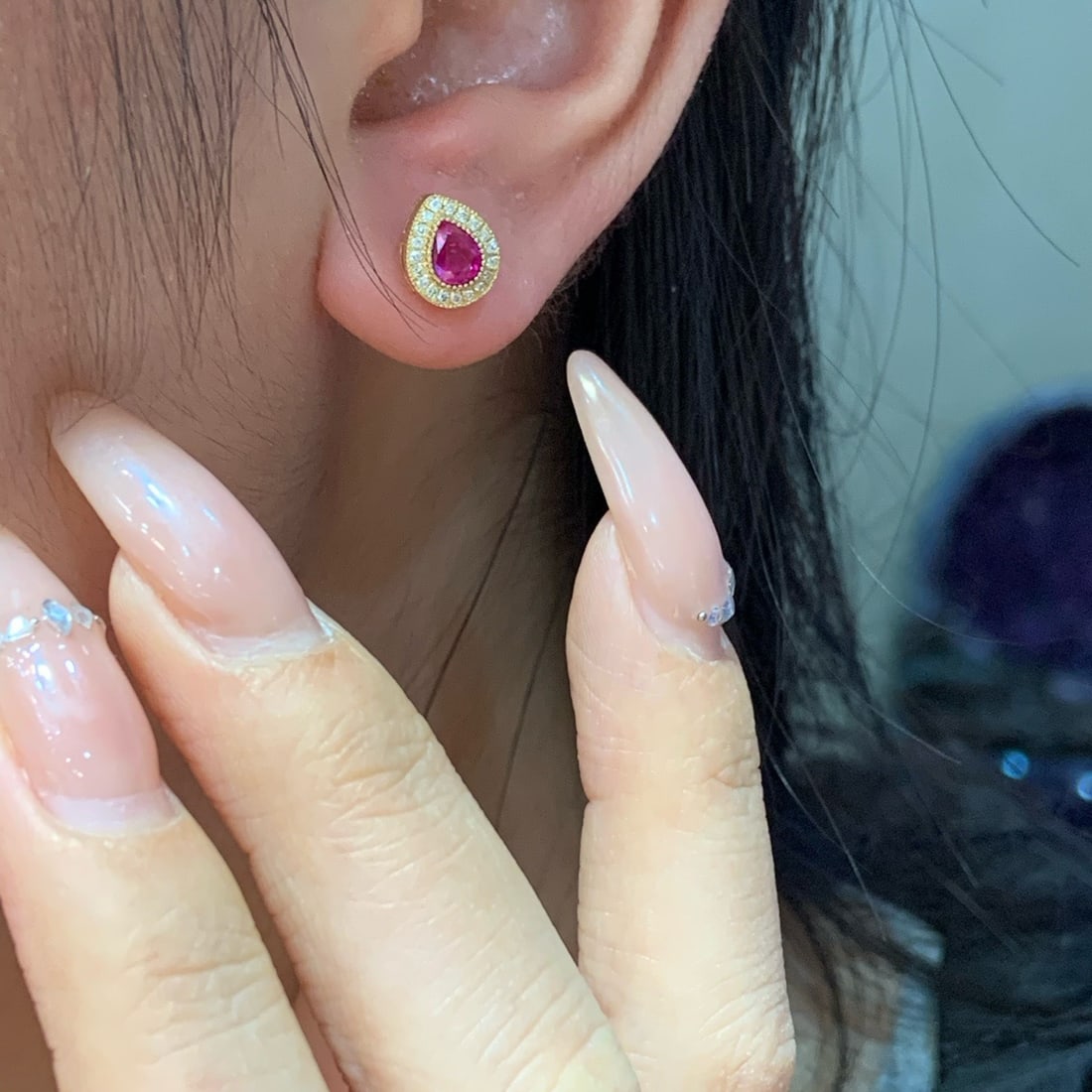 14k Gold 0.91 Ctw Natural Ruby & Diamond Earrings - 3