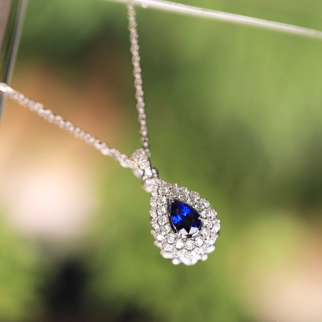 14k Gold 0.64 Ct Natural Sapphire & Diamond Necklace - 4