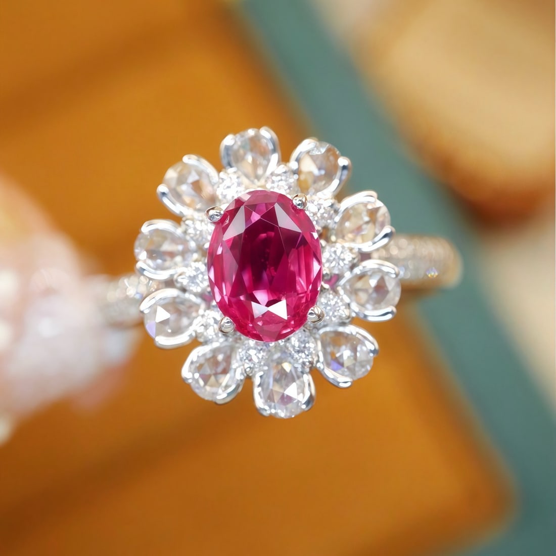 14k Gold 1.51 Ctw Natural Ruby & Diamond Ring: Ref:231114393 // gold content:14k gold // ring size:7. 25us // // main gemstone:ruby // shape:oval // carat weight:1. 02ct // color:red // treatment:natural // // adjacent gemstone 2 : diamond //
