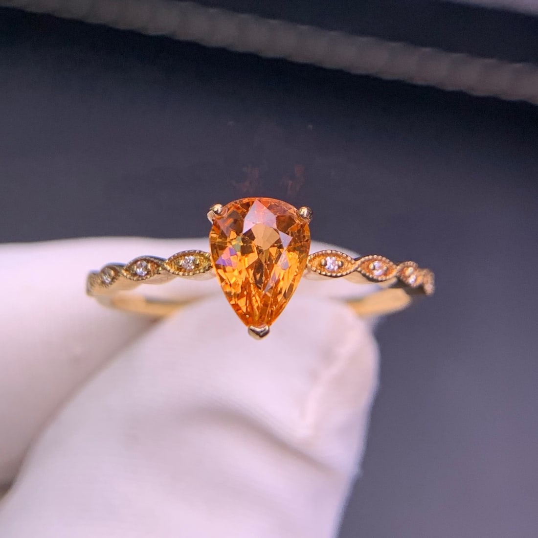 14k Gold 1.05 Ct Natural Spessartine & Diamond Ring - 2