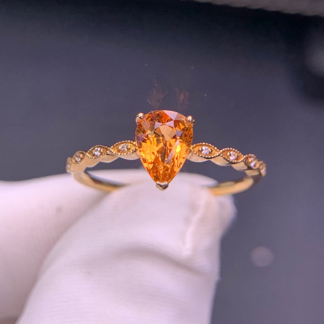 14k Gold 1.05 Ct Natural Spessartine & Diamond Ring - 7