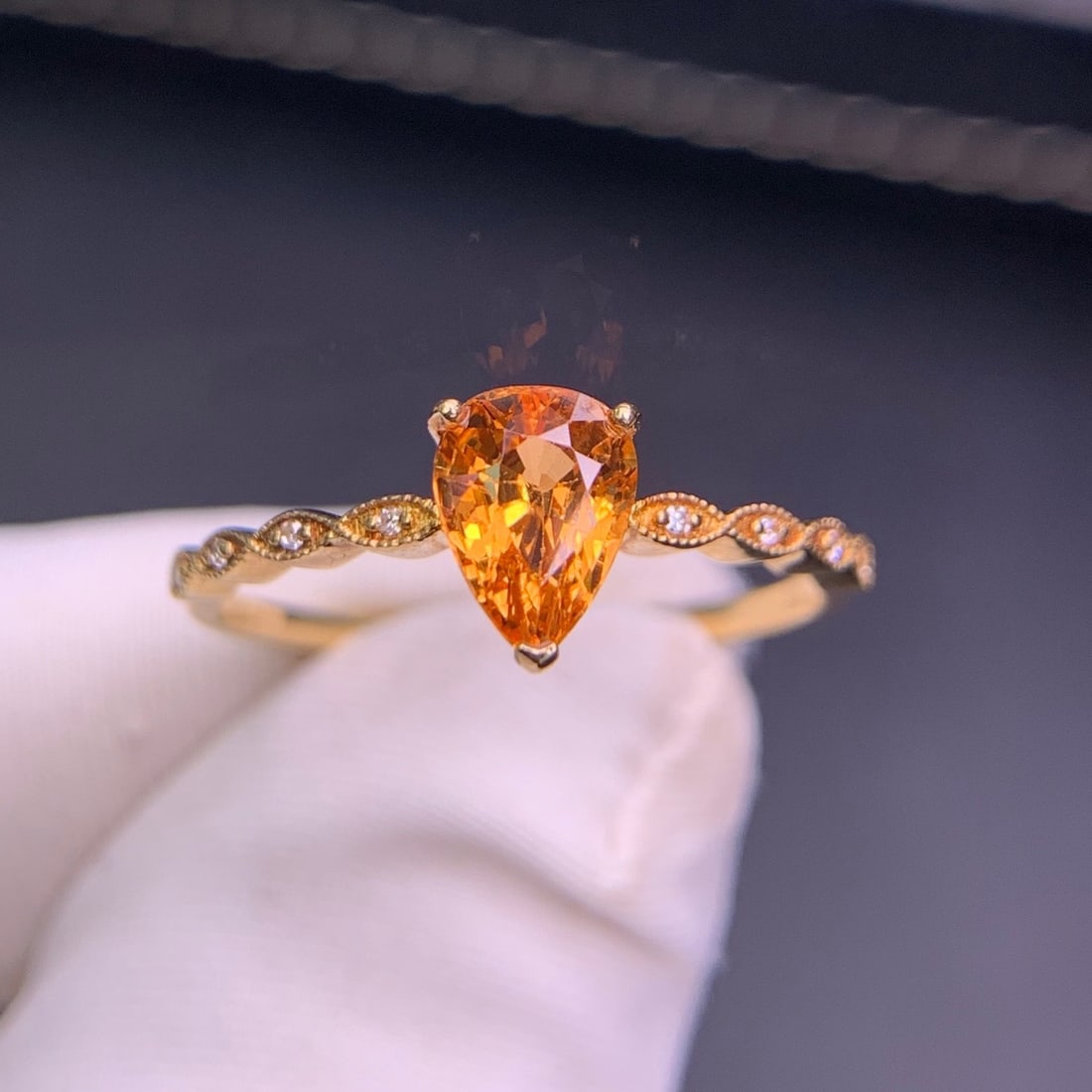 14k Gold 1.05 Ct Natural Spessartine & Diamond Ring - 8