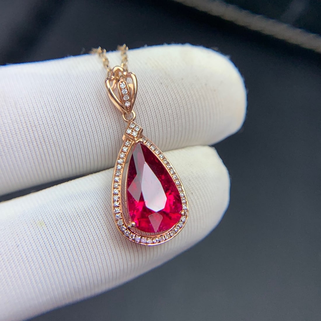 14k Gold 3.3 Ct Natural Tourmaline & Diamond Pendant( Without Chain ) - 3