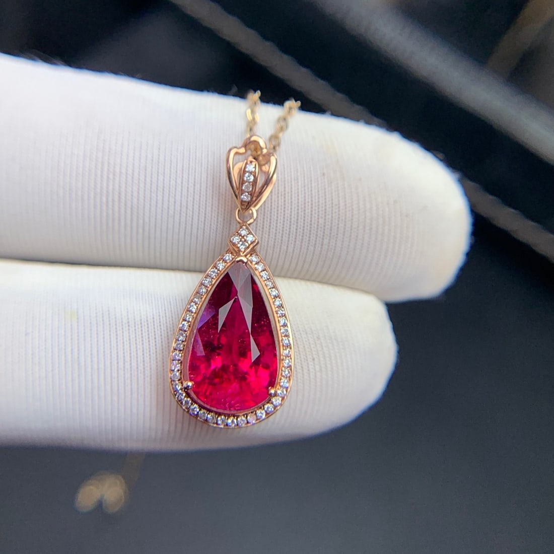 14k Gold 3.3 Ct Natural Tourmaline & Diamond Pendant( Without Chain ) - 5