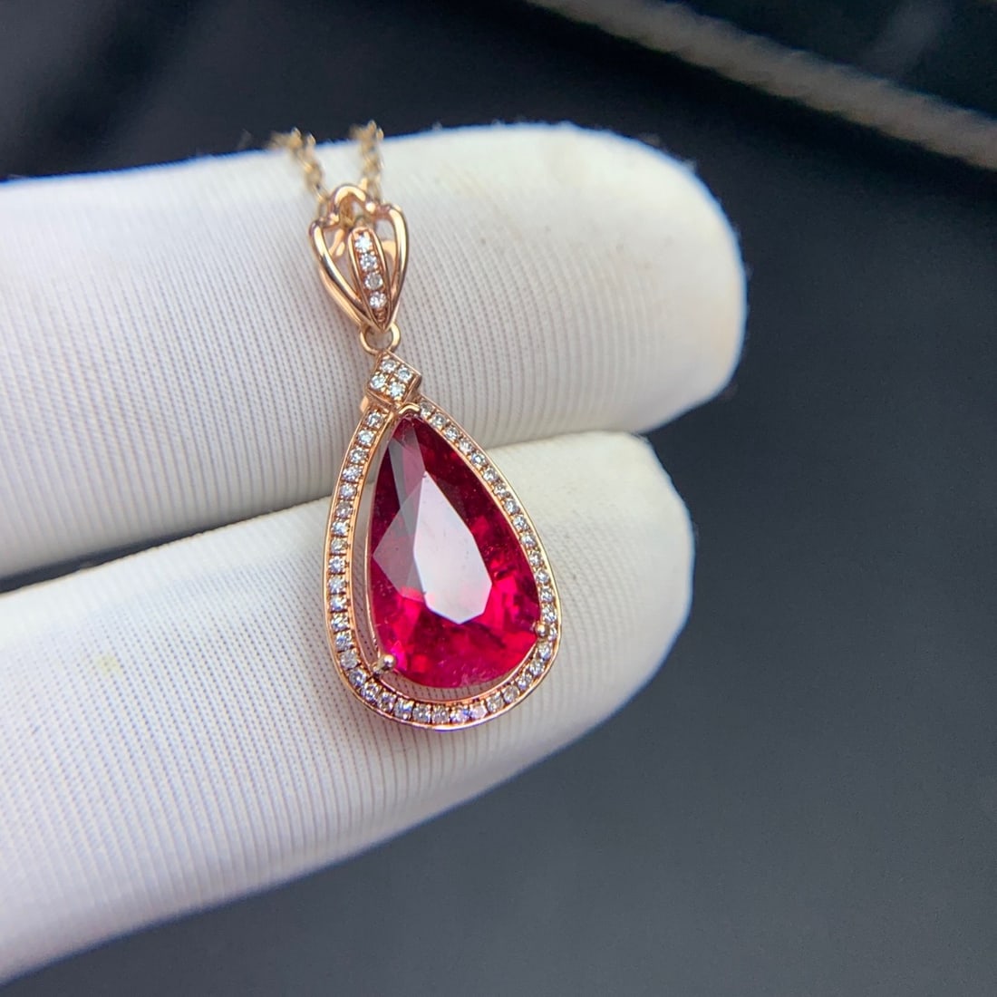 14k Gold 3.3 Ct Natural Tourmaline & Diamond Pendant( Without Chain ) - 6