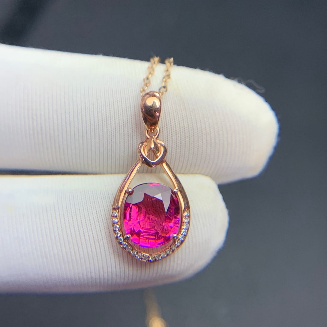 14k Gold 1.68 Ct Natural Tourmaline & Diamond Pendant( Without Chain ) - 7