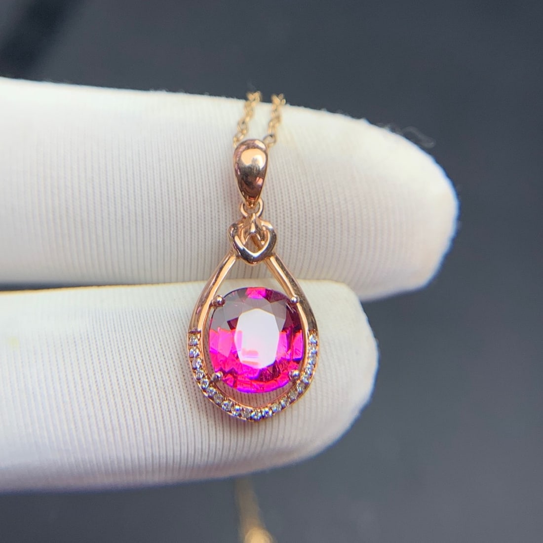 14k Gold 1.68 Ct Natural Tourmaline & Diamond Pendant( Without Chain ) - 9