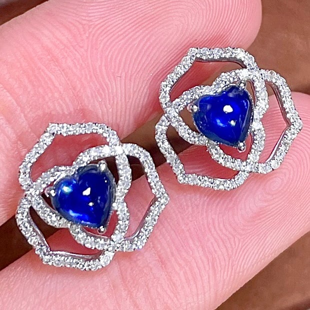 14k Gold 1.5 Ct Natural Sapphire & Diamond Earrings - 2