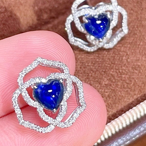 14k Gold 1.5 Ct Natural Sapphire & Diamond Earrings - 5