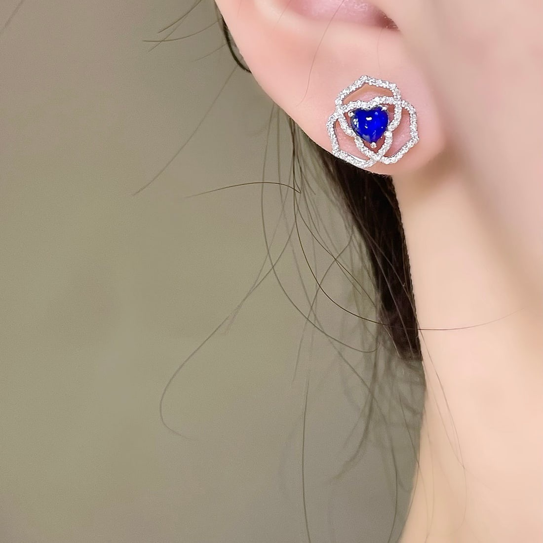 14k Gold 1.5 Ct Natural Sapphire & Diamond Earrings - 6
