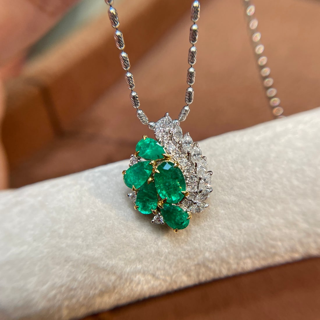 14k Gold 1.07 Ct Vivid Green Natural Emerald & Diamond Pendant( Without Chain ) - 2