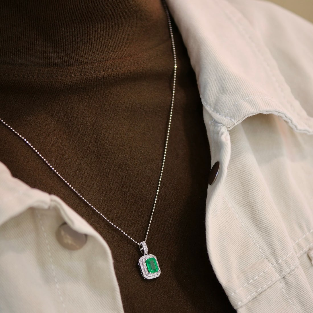 14k Gold 1.23 Ctw Vivid Green Natural Emerald & Diamond Pendant( Without Chain ) - 3
